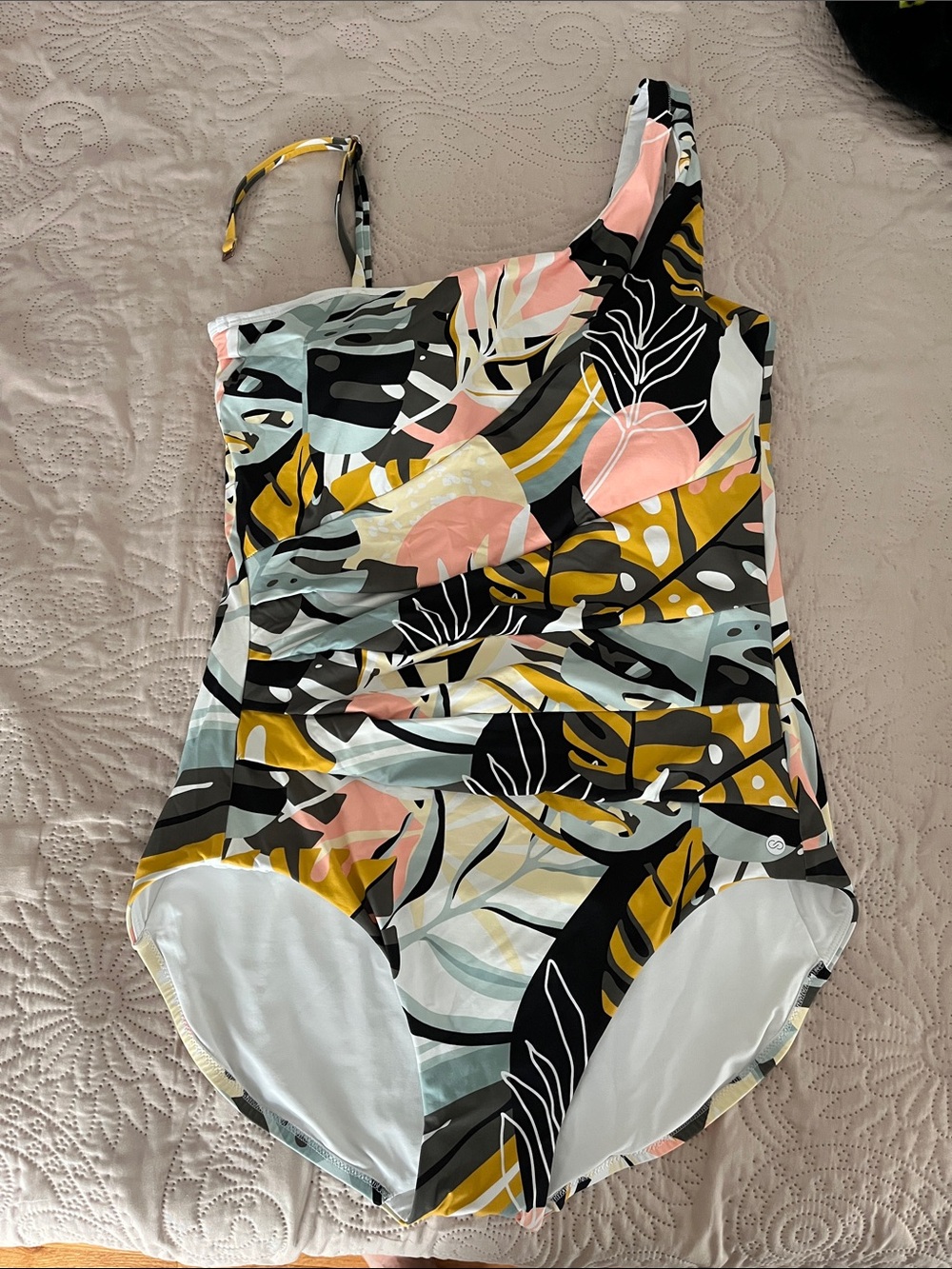 Calia One-Shoulder Tropical Print Swimsuit, EUC